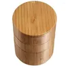 Garrafas de armazenamento Caixa de sal triplo de bambu Madeira 3 camadas redonda para ou tempero com tampa giratória magnética