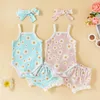 Kledingsets Baby Meisjes 3PCS Shorts Mouwloze Sling Romper en Daisy Print Hoofdband Zomeroutfits