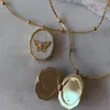 Hänge halsband Japan Korea Shell Butterfly Frame Po Necklace 18K Gold Plated Zircon Women Choker Vintage Estetiska smycken
