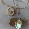 Anhänger Halsketten Japan Korea Shell Schmetterling Rahmen PO Halskette 18 Karat vergoldet Zirkon Frauen Choker Vintage Ästhetischen Schmuck