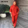 Kvinnors tvådelade byxor CM.Yaya Streetwear Set Half Sleeve Hooded Sweatshirt och rak kostym 2024 CasuTwo 2 Outfit Tracksuit