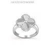 Vintage Bandringe Van Clover Ring Marke Designer Gold Kupfer vier Blattklee Charm Blume Ehering für Frauen mit Kastenschmuck