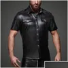 Homens camisetas Homens Y Wetlook Látex Botão Macio Faux Pu Camisa De Couro Tops Clubwear Fetiche Punk Lingerie Bodysuit Camisas Drop de Dhugl