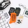 Women Socks 1 Pair Fashion Coconut Tree Owl Orange Funny Skateboard Cool Black White For Female Casual Cotton Hipster Sox