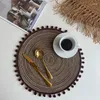 Table Mats 38CM Round Placemat Coffee Dinner Mat Woven Black Green Coaster Heat Resistant Kitchen Tableware Dining Posavasos