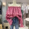 One-word Collar Blouses Woman Plus Size Sweet Little Flower Female Shirt 2024 Spring Trendy Long Sleeve Tops 240202