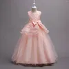 Abbigliamento da palcoscenico Abito da sposa Applicazioni di fiori Perline per bambini Eventi per feste Ragazze Elegante abito da principessa per formale ricamato