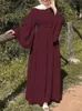 Casual Dresses ZANZEA Stylish Elegant Kaftan Holiday Robe Muslim Women Spring Solid Color Dress O-Neck Full Sleeve Abaya Maxi Sundress