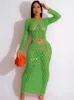 Beyprern Chic Mother of Pearl Crochet Sukienka dla kobiet Summer Hollow Out Sequins Dress Dress Wakacje 240131