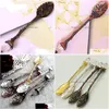 Coffee Tea Tools Vintage Royal Style Metal Carved Spoons Forks With Crystal Head Kitchen Fruit Prikkers Dessert Ice-Cream Scoop Lx Dhxhs