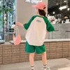 衣類セット韓国の女の女の子の男の子服サマージュニア漫画ベアプリントTシャツトップとショートパンツボトムセットチルドレンラウンジウェア