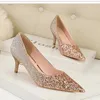 Women Snug Bling Pumps 6cm Thin Heels Sequined Cloth Wedding Night Club Party Bride Shoes Gold Black Silver Stilettos 34-41 25cm 240118