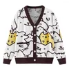 Women's Knits Kawaii Cat Cardigans Cotton Long Sleeve Oversized Chunky Sweaters With Pocket Button Down Open Front Cardigan