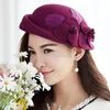 Women 100 Wool Feel Fedoras Winter Vintage Cloche Kapelusz z kwiatem w górę w górę w górę Turn Brim Bowler Pillbox Cap Party Ladies Beret Caps 240126