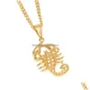 Pingente colares homens aço inoxidável escorpião pingentes ouro cor animal colar moda hip hop jóias entrega gota dhpqy