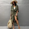 Feestjurken Vrouwen Zomer Kimono Badmode Halo Verven Strand Cover Up Met Sjerpen Oversized Lange Vest Vakantie Sexy Covers Jurk