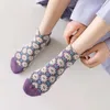 Frauen Socken 5Pairs Japan Korea Vintage Ethnische Blumen Baumwolle Harajuku Kawaii Nette Skarpetkie Damski Floral Mädchen Kleid Ankle Sox