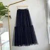 التنانير 2024 الصيف Tutu tulle Skirt خمر Midi مطوي الشبكة الناعمة للسيدات لوليتا وصيفات الزفاف Faldas Mujer Saias Jupe