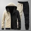 Männer Trainingsanzüge Sets Jacke Hose Warme Pelz Winter Sweatshirt Kaschmir Trainingsanzug Fleece Dicke Kapuze Marke Casual Track Anzüge