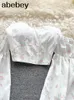 Bluzki damskie kobiety Buho kwiatowa bluzka francuska koronkowa kwadratowa kołnierz puff rękawa szczupłe marszki jesienne koreańskie elastyczne entuzjazm