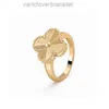 Vintage Bandringe Van Clover Ring Marke Designer Gold Kupfer vier Blattklee Charm Blume Ehering für Frauen mit Kastenschmuck