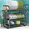 Kitchen Storage Carbon Steel Large Size Dish Rack Drain Plate Household Multifunctional Tableware Shelf Organizer