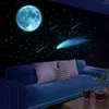 Wallpapers 3 pcs luz azul luminosa lua meteoro criativo dos desenhos animados adesivos de parede sala de estar quarto simples estudo jantar