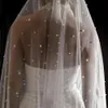 Véu de noiva longo com pérolas branco marfim com pente 1 camada véu de casamento catedral com pérolas Velos de Noiva contas de cristal 75-300cm 240123