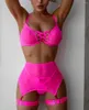 Bras Sets Ellolace Pink Erotic Lingerie Lace Up Fancy Delicate Underwear See Through Mesh Bra Kit Push Cut Out Seamless Intimate Goods