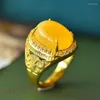 Kluster ringar naturlig baltisk bärnsten ring män kvinnor fina smycken tillbehör äkta gula bärnstens sten zirkon oval justerbar