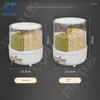 Lagringsflaskor ris hink 360 ° roterande kornlåda 4.5L/6.5L stor kapacitet matkvalitet fuktsäkra spannmål bönor nötter kan