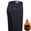 Pantaloni elasticizzati autunno inverno da uomo in peluche Abito casual allentato dritto blu scuro vestito nero pantaloni caldi spessi 240129