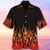 남성용 캐주얼 셔츠 여름 불꽃 패턴 셔츠 3D 프린트 고품질 하와이 쿠바 의류 매일 칼라 휴가 디자이너 짧은팔