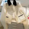 Outono goth kawaii jaqueta casaco de lã roupas de luxo moda feminina highend europeu contas de unhas perfumado coreano streetwear 240124