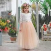 Kleidung Sets 2024 Frühling Sommer Set Für Mädchen Halbe Hülse Spitze Top Champagner Rosa Langen Rock Kinder Kleidung 2-11T E17121