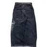 JNCO Jeans Y2K Damen Harajuku Retro Hip Hop Stickerei Baggy Schwarze Hose Gothic Hohe Taille Weite Hose Streetwear 240123