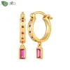 Hoopörhängen 925 Sterling Silver Needle Elegant Rose Red Zircon Round Pendant Fashion Small For Women Luxury Jewelry