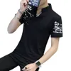 Comercio Exterior Jersey Estampado con Cuello Alto de Verano para Hombres Camiseta de Manga Corta Moda Juvenil Versión Coreana Top Personalizado para Hombres Slim Fit