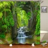 Cortina de chuveiro floresta 3d, planta verde, montanha, primavera, água, gancho, banheiro, à prova d'água, cenário, cortina decorativa 240131