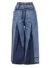 Jeans da donna EAM Blu Navy Denim Color-block Gamba larga Vita alta Pantaloni larghi da donna Moda Marea Primavera Autunno 2024 1DE765817