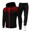 Tracksuits masculinos inverno europeu e americano cor sólida lã calças esportivas casual zíper chapéu engrossado ver ampliado