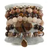 Strand RH Fashion Böhmen smyckedesigner Gemstone pärlstav armband set druzy charm 6 st stack armband set för kvinnor gåva