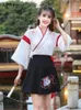 Vêtements ethniques Robe japonaise Kimono Femme Noir Blanc Chat Broderie Jupes Vintage Asiatique Yukat Party Anime Cosplay Harajuku Costume