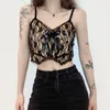 Débardeurs pour femmes Goth Esthétique Dentelle Crop Tops Femmes Retour Zip Up Dark Academia E Girl Vêtements Double Couche Col V Sexy Cami Top 2024