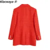 Klacwaya Women Fashion Twopiece Set Vintage Print Lining Tweed Blazer Coat Memale Slit Mini Skirt Chic Suit 240202