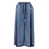 Jeans da donna EAM Blu Navy Denim Color-block Gamba larga Vita alta Pantaloni larghi da donna Moda Marea Primavera Autunno 2024 1DE765817