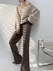 Pantalon tricoté à jambes larges pour femme, automne/hiver, taille haute, drapé, jambe droite, ample et épais, Style coréen