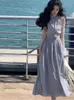 Casual Dresses 2024 Summer Turtleneck Beach Party Midi Dress Women Elegant Sleeveless Office Lady Pure Color One Piece Korea