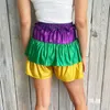 Kvinnors shorts satin casual elastisk midja frill trim kontrast färg korta byxor festivalkläder