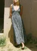 Vestidos casuales Mujeres Algodón Sling Vestido Estampado floral Fresco Cuello en V Sin mangas Plisado Lady Cordón Midi Robe Verano 2024